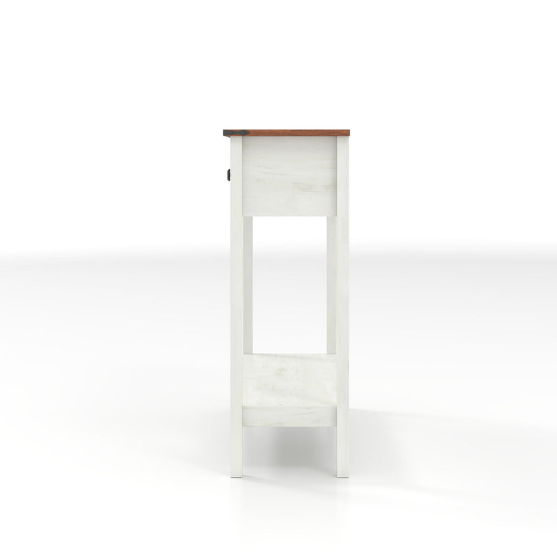 Farmhouse Style Console Table With 2 Drawers And Bottom Storage Shelf
