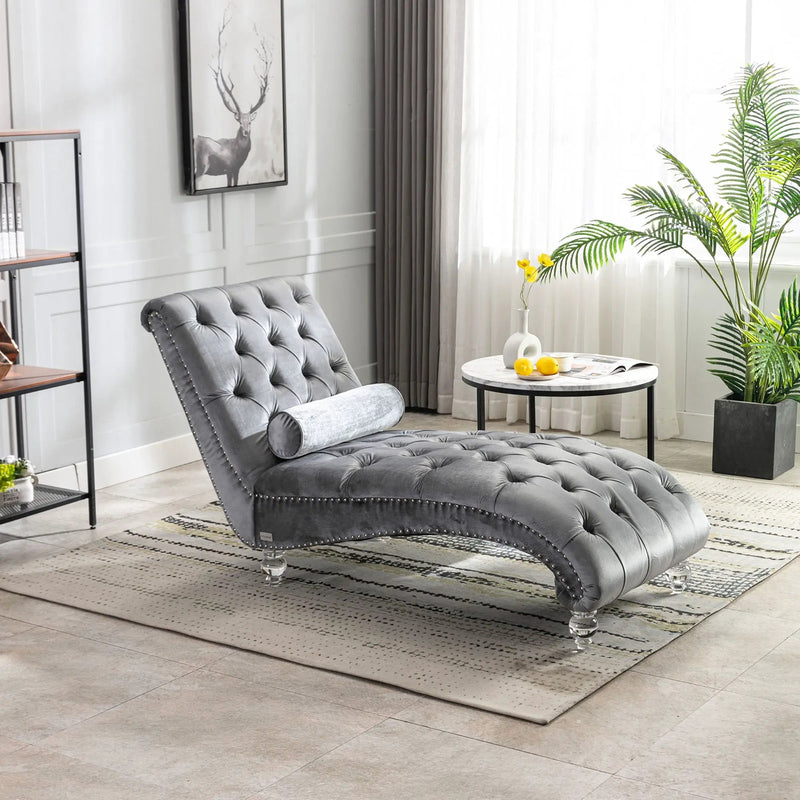 Chaise Lounge Indoor, Button Tufted Upholstered Chaise Lounge Chair With Pillow by Unique Piece Furniture