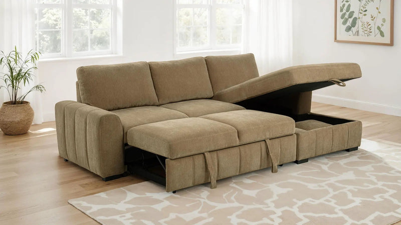 Pastrana Upholstered Sleeper Sectional Sofa RAF Chaise Camel by Unique Piece Furniture
