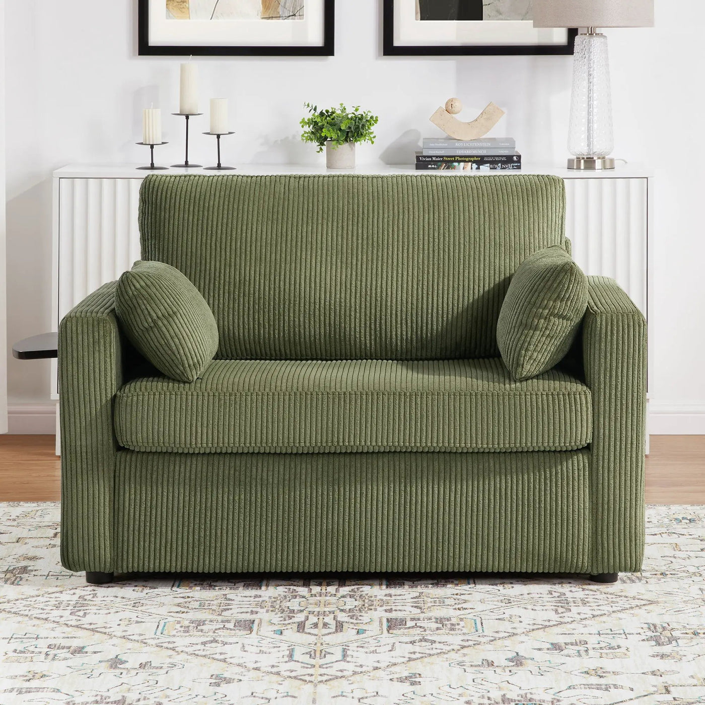 Sleeper Sofa With Foldable Mattress, USB Ports, Side Table & Storage Pocket by Unique Piece Furniture