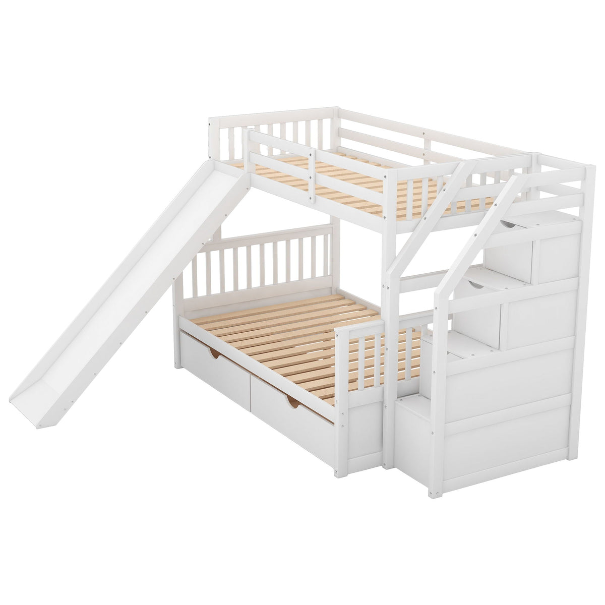 Bunk Bed With Storage Staircase, Slide, Desk, Drawers, And Shelves, photo 5 of 14