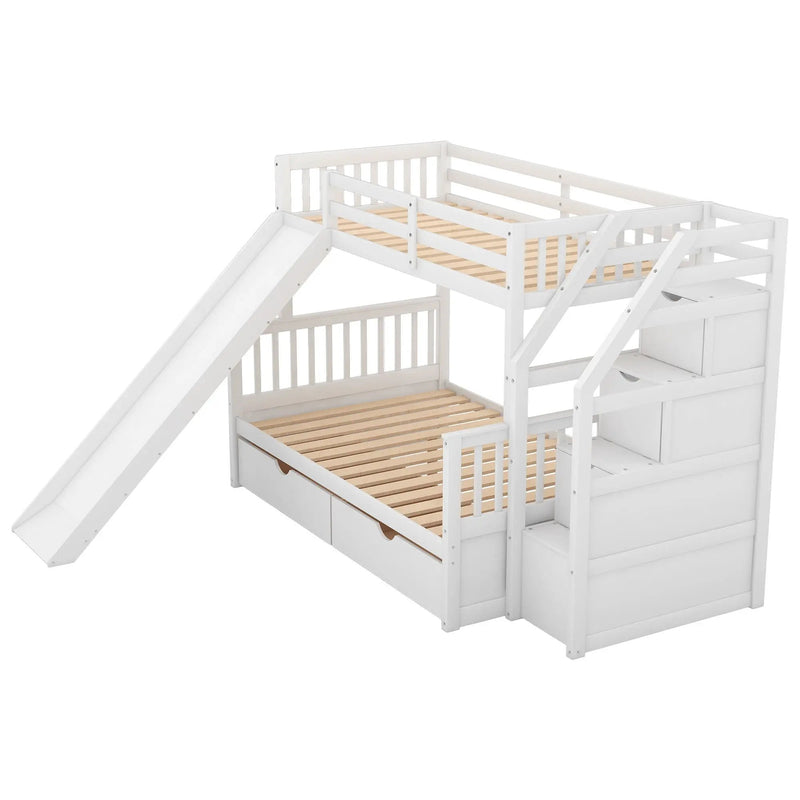 Bunk Bed With Storage Staircase, Slide, Desk, Drawers, And Shelves by Unique Piece Furniture