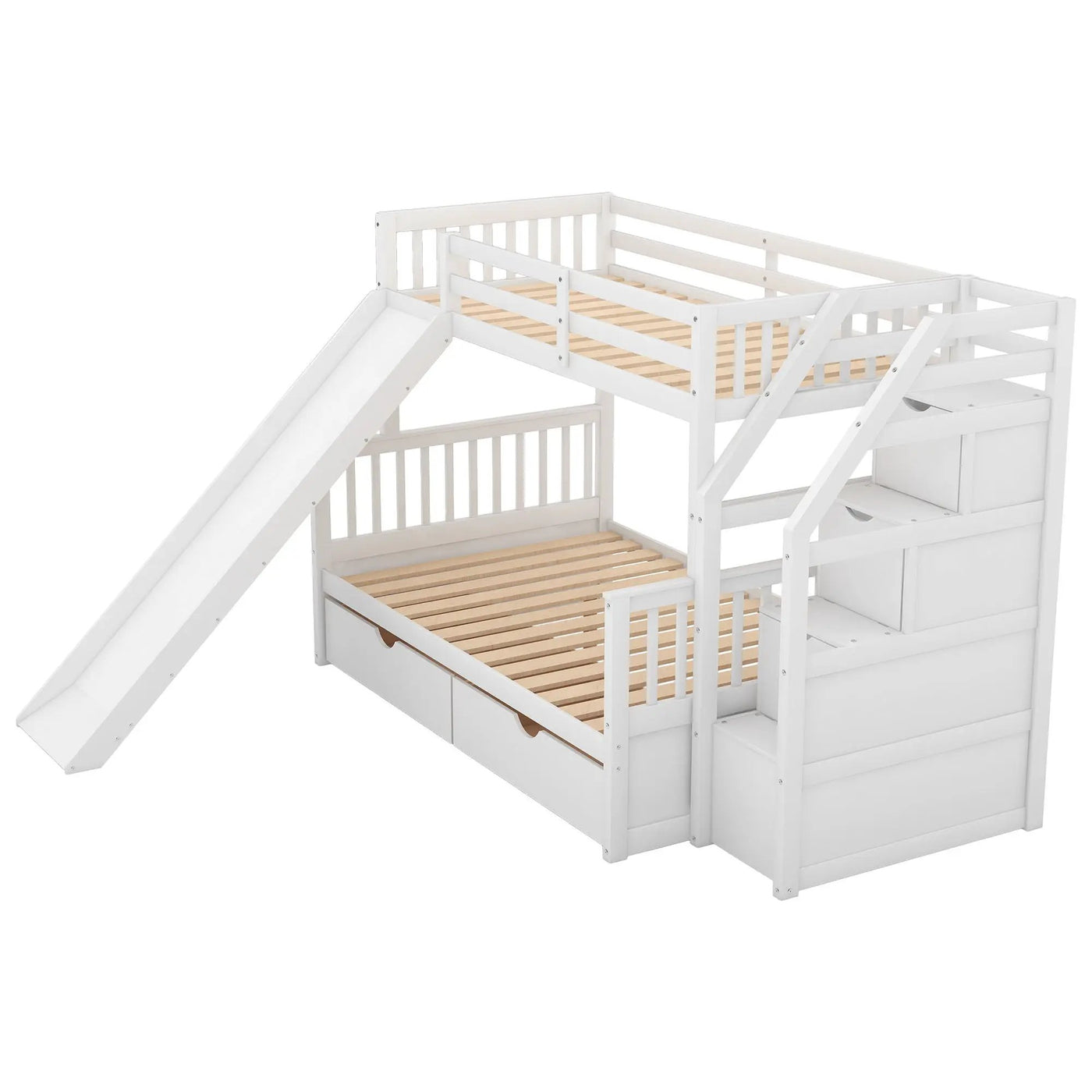 Bunk Bed With Storage Staircase, Slide, Desk, Drawers, And Shelves by HouseOfZazla