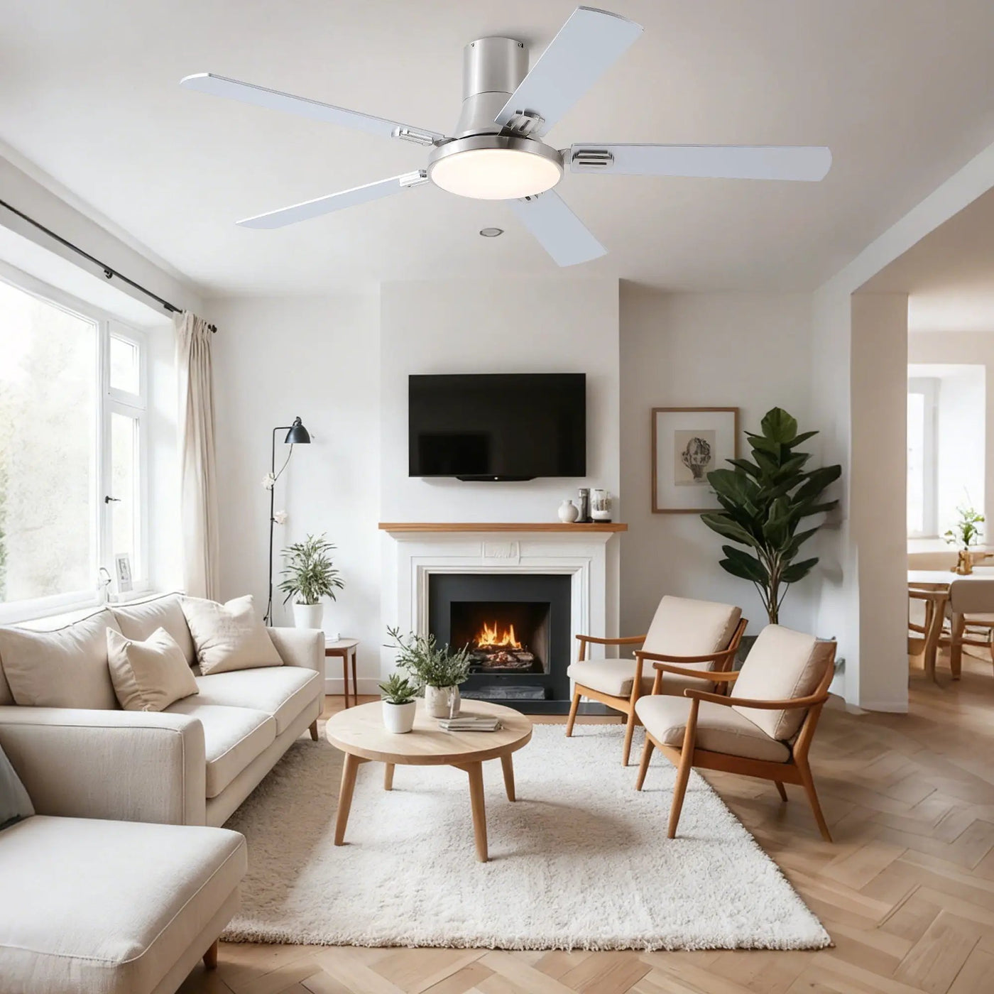 Flush Mount Ceiling Fans With LED Light And Remote Control, 5 Blades by Unique Piece Furniture