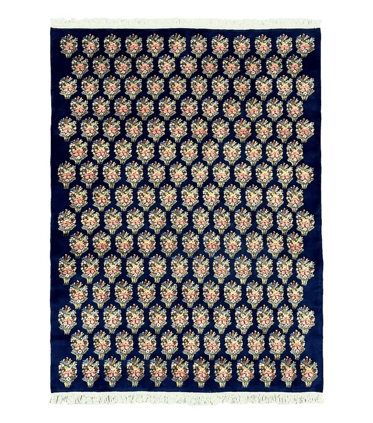 Persian Rug 9x12, Authentic Hand Knotted Carpet, Repeated Floral Motif Garden of Eden, Navy Blue Wool Rug 9 x 12, Semi Antique Kirman Rug by Jewel Rugs