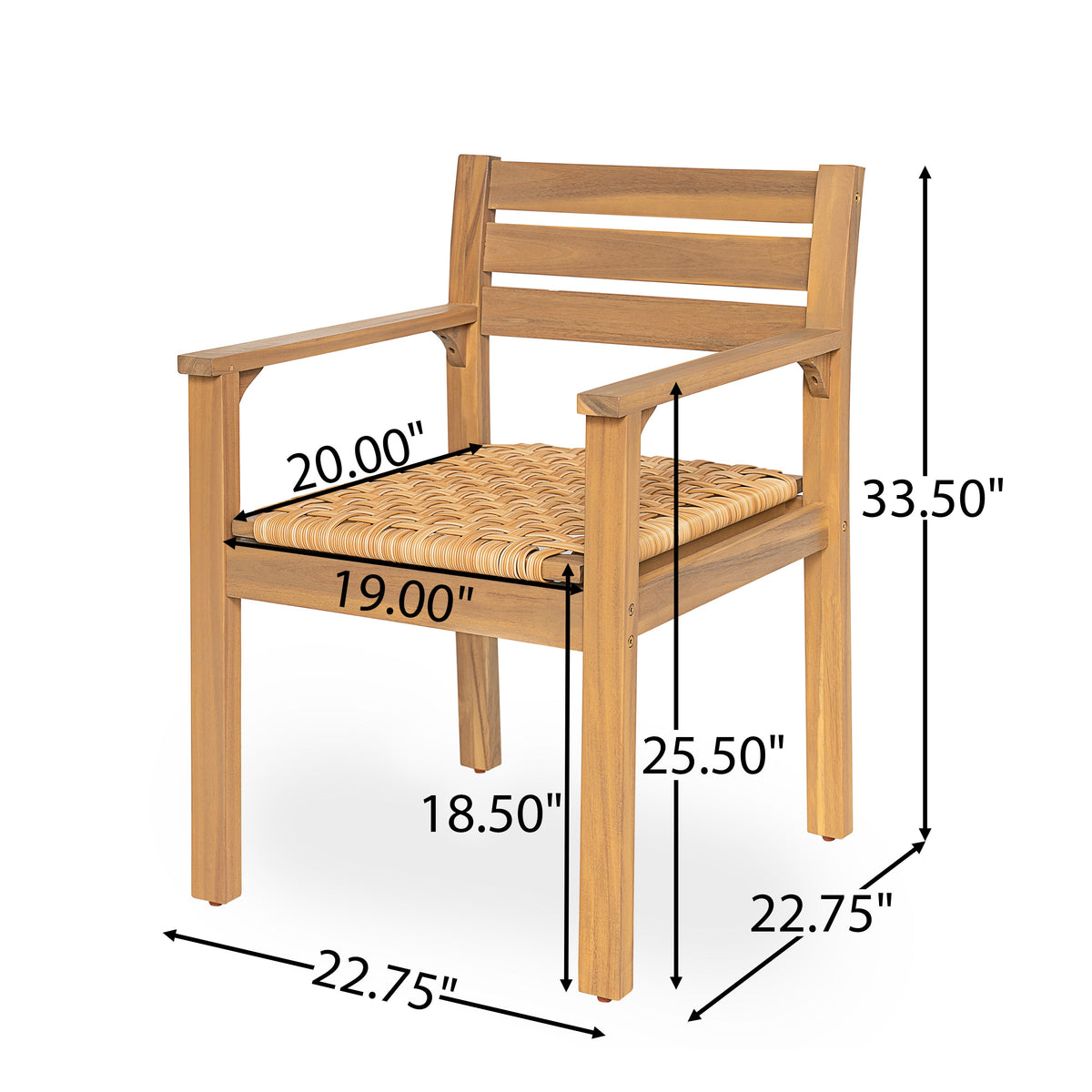 Acacia Wood Outdoor Dining Chairs with Woven Seats - Set of 2, photo 8 of 10