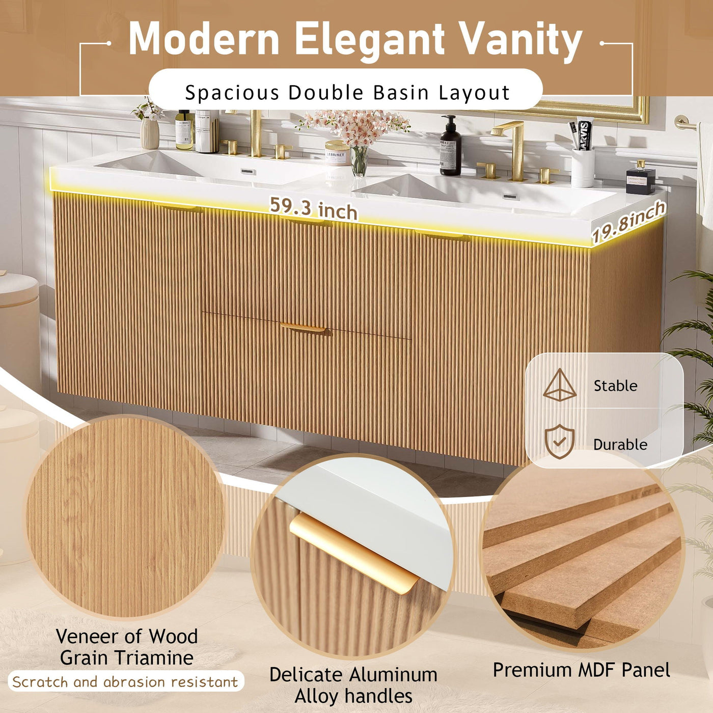 Modern Wall Mounted Bathroom Vanity, Soft Close Doors by Unique Piece Furniture