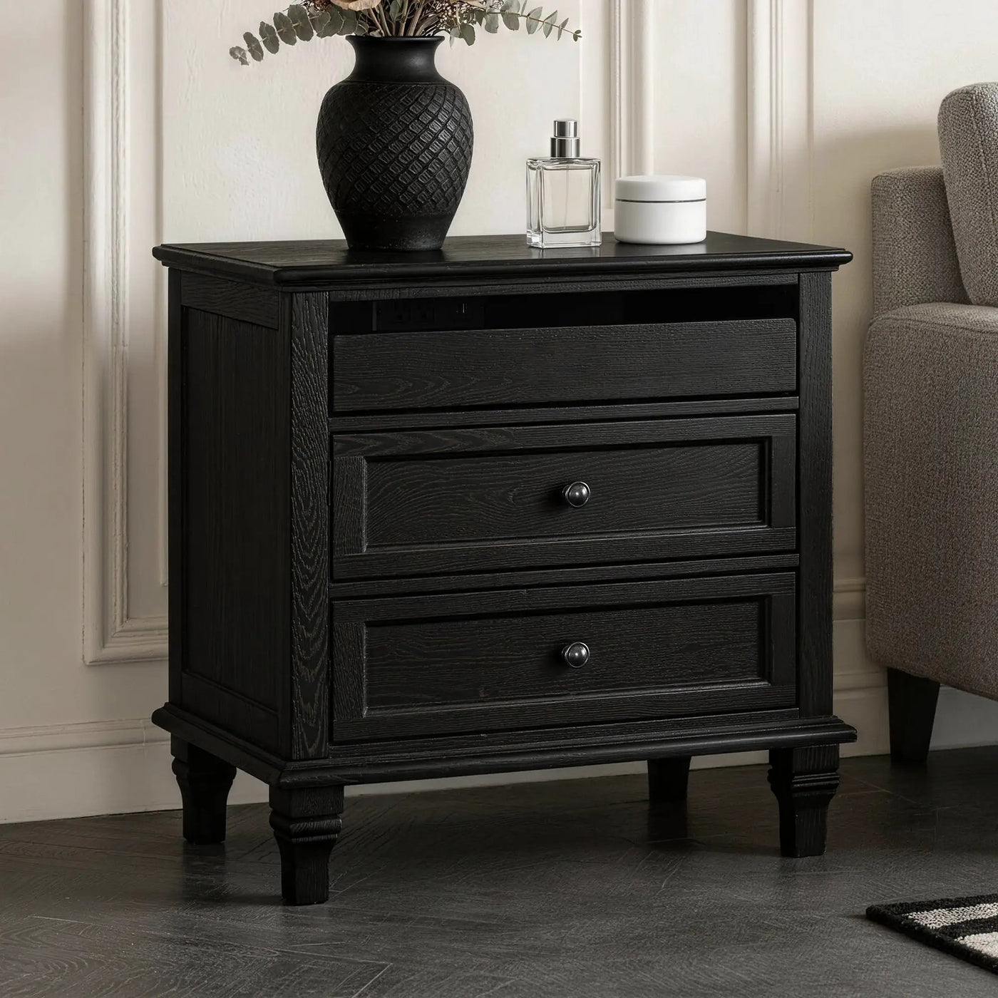 28" Wood Nightstand with Charging Station by HouseOfZazla