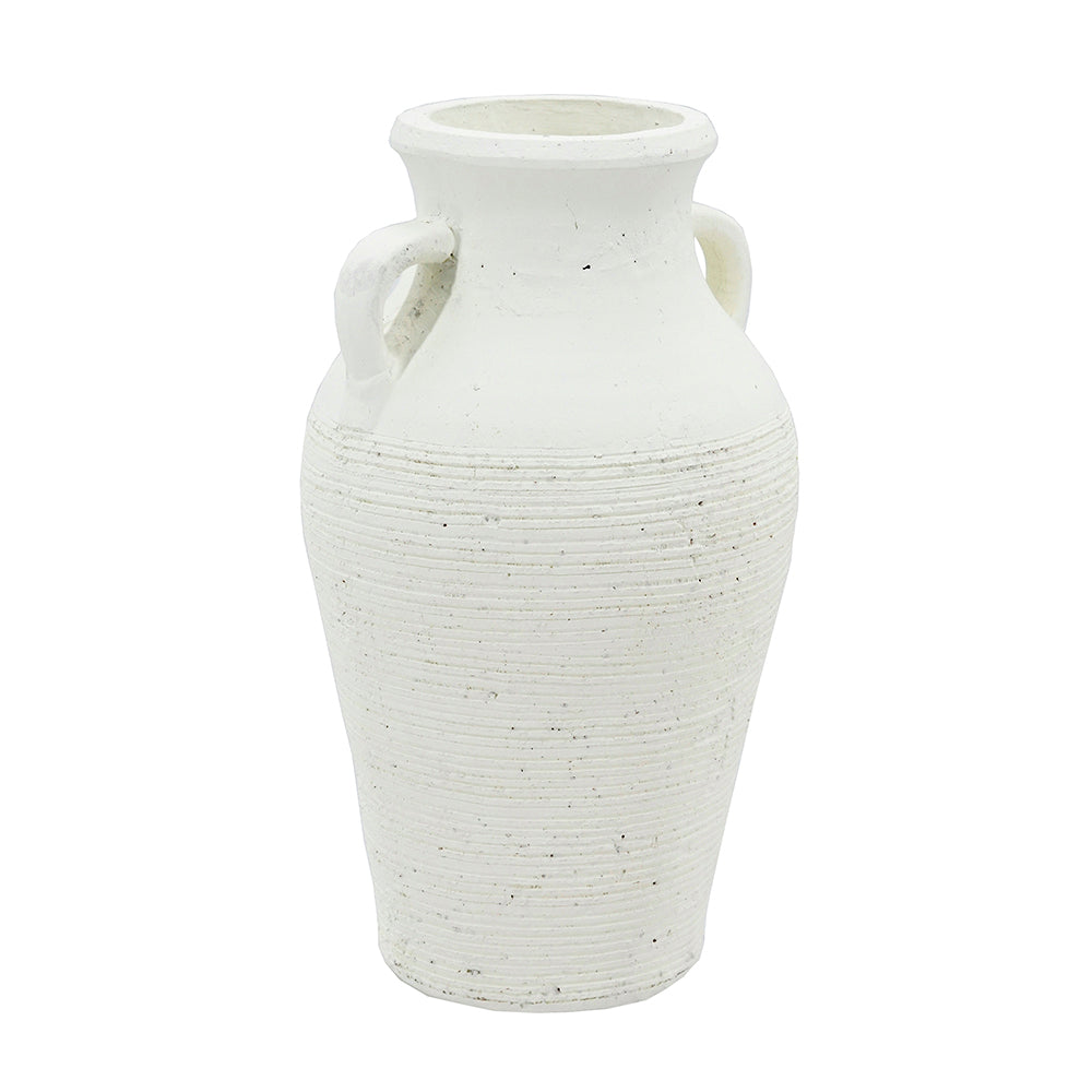 Rustic White Terracotta Tall Vase with Ribbed Texture - White, photo 5 of 10