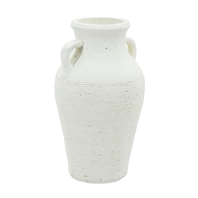 Rustic White Terracotta Tall Vase with Ribbed Texture - White, photo 5 of 10