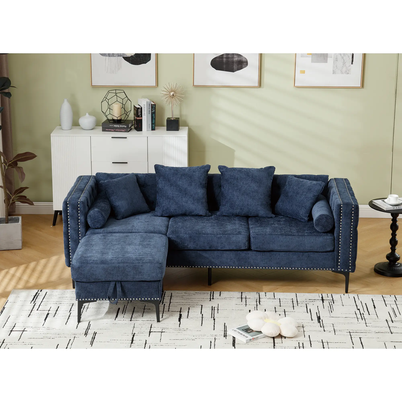 L Shaped Sectional Convertible Sofa with Storage Ottoman and Modern Tufted style by BLAKHOM