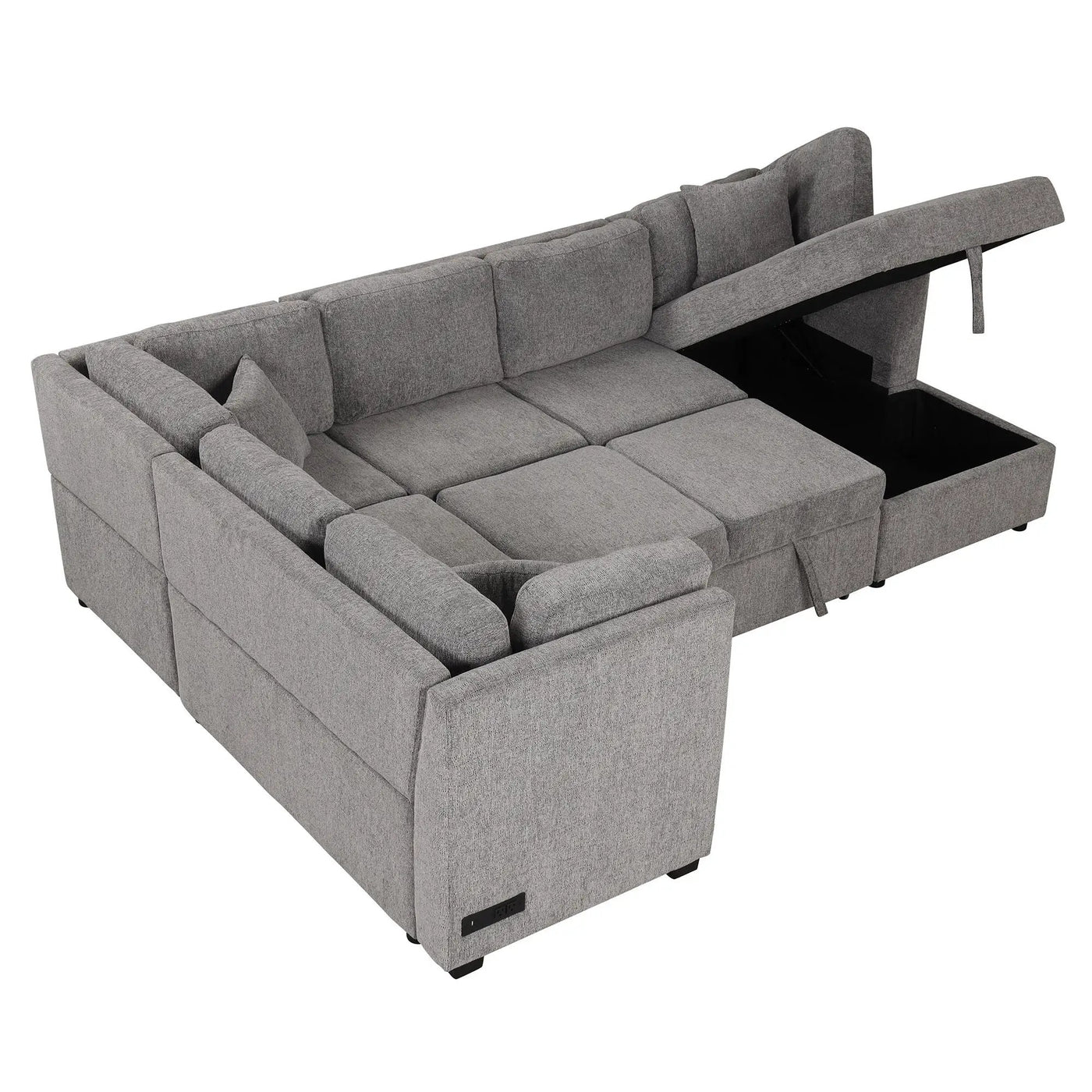 U-Shaped Sectional Sofa Pull Out Sofa Bed With Two USB Ports, Two Power Sockets, Three Back Pillows And A Storage Chaise For Living Room by HouseOfZazla
