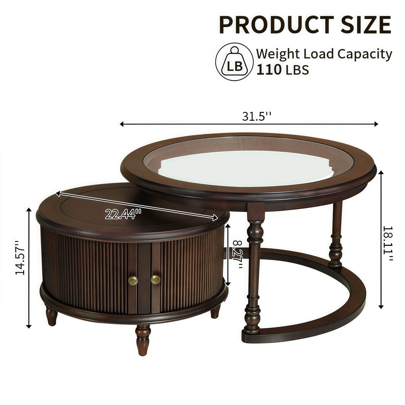 Modern Nesting Coffee Table Set with Glass and Solid Wood Frame by HouseOfZazla
