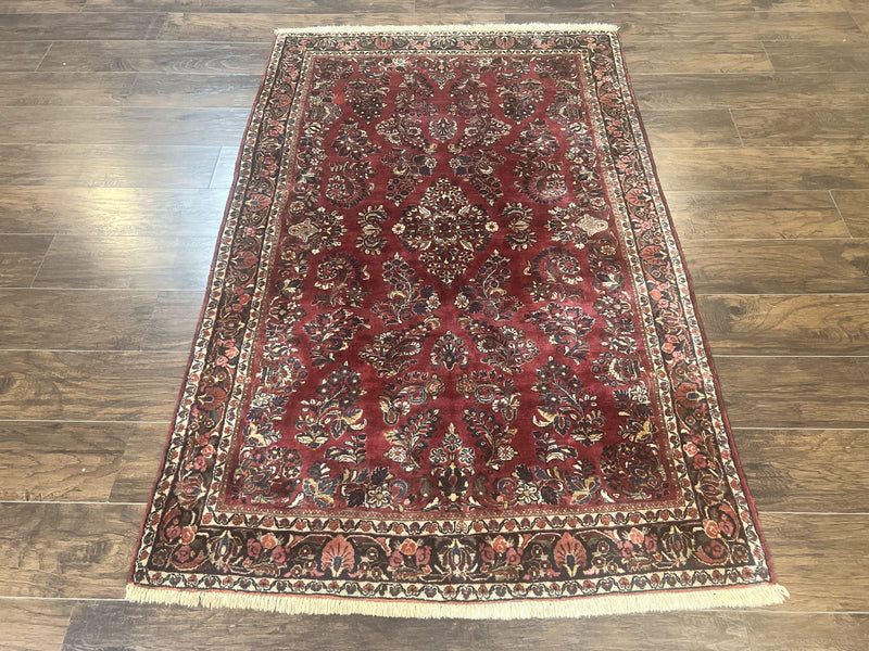 Antique Persian Sarouk Rug 4x7, Hand Knotted Wool Red Persian Carpet, Floral by Jewel Rugs