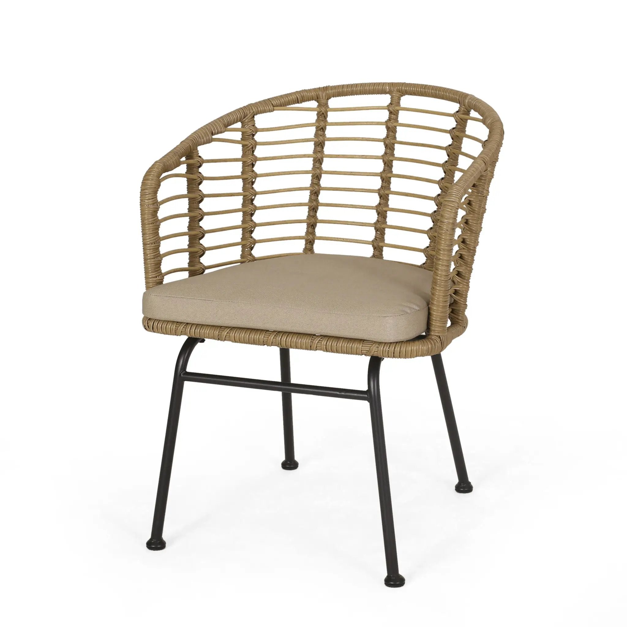 Randy Modern Wicker Chair with Water Resistant Cushions - Brown / Beige by HouseOfZazla