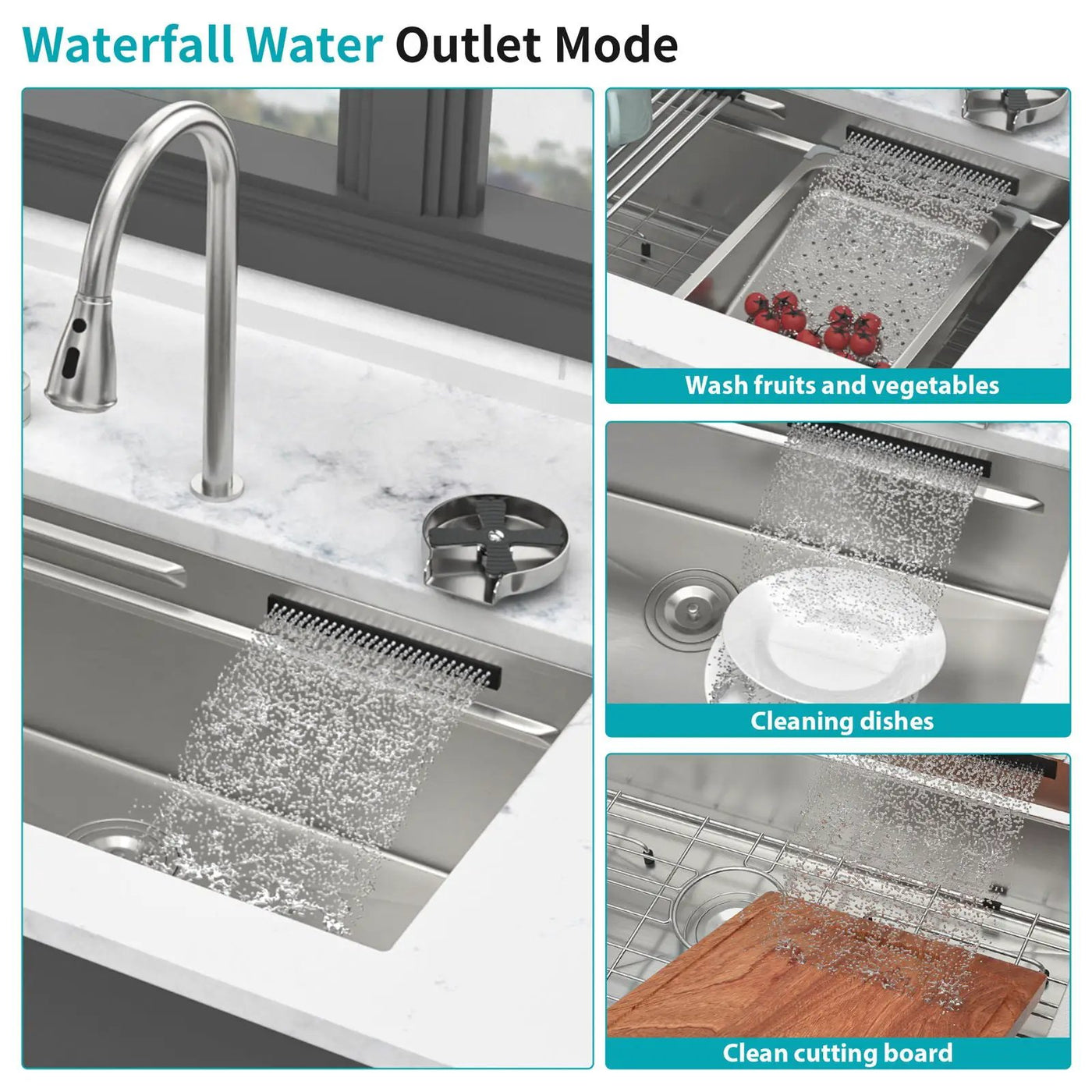 Undermount Stainless Steel Kitchen Sink With Pull Down Faucet & Ledge Workstation by HouseOfZazla