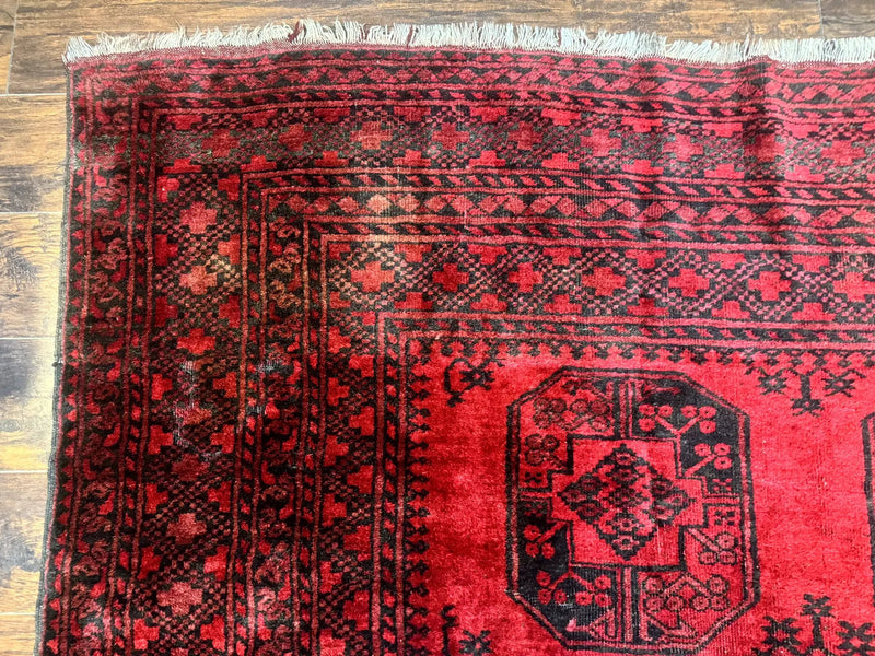 Afghan Turkoman Rug 9x10, Red Beshir Carpet, Tribal, Wool, Antique by Jewel Rugs