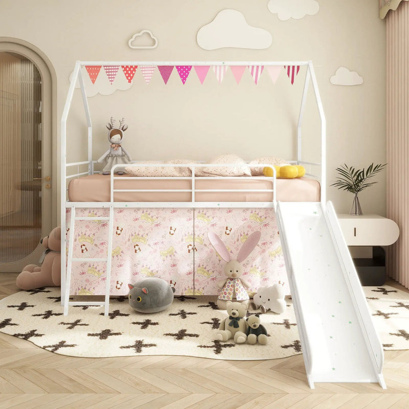 Jack - House Loft Bed With Slide And Curtain Set by Unique Piece Furniture