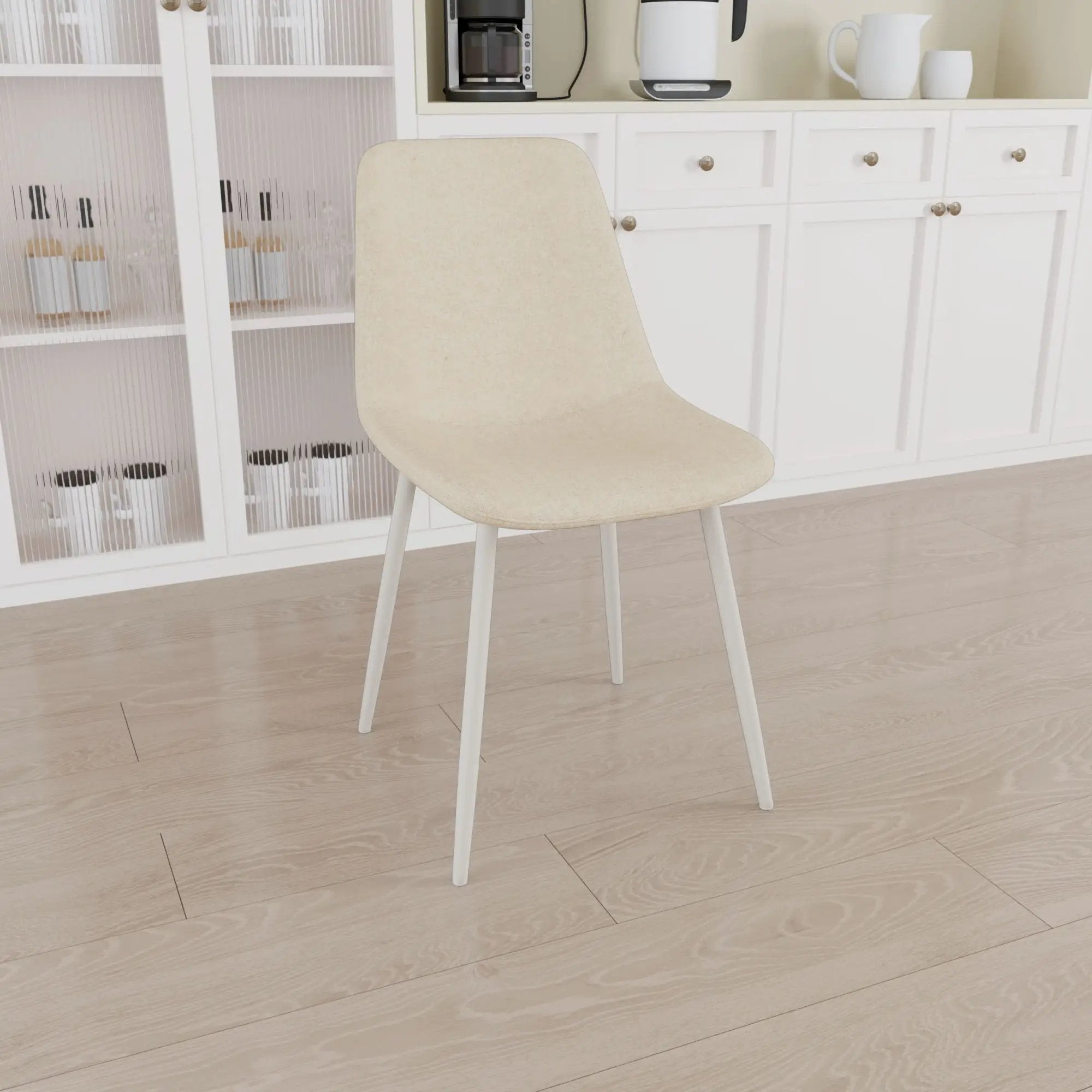Modern Kitchen Dining Chairs (Set of 4) With Linen Padding And Sturdy Metal Legs - Beige by HouseOfZazla