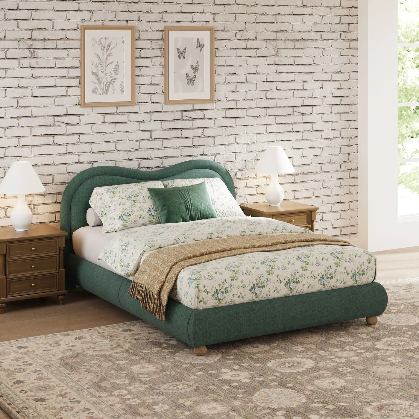 Upholstered Platform Bed Frame With Curved Headboard by HouseOfZazla