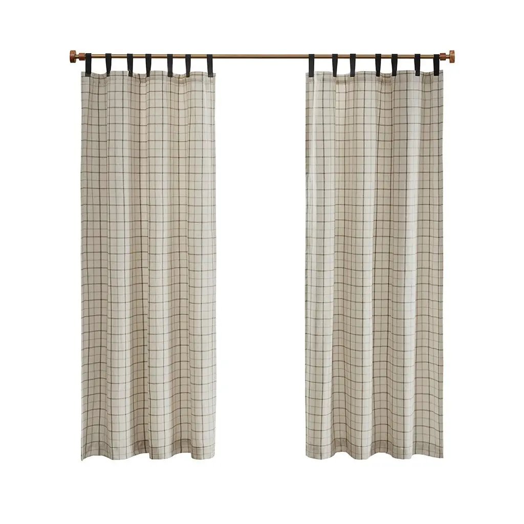 Plaid Faux Leather Tab Top Curtain Panel with Fleece Lining by HouseOfZazla