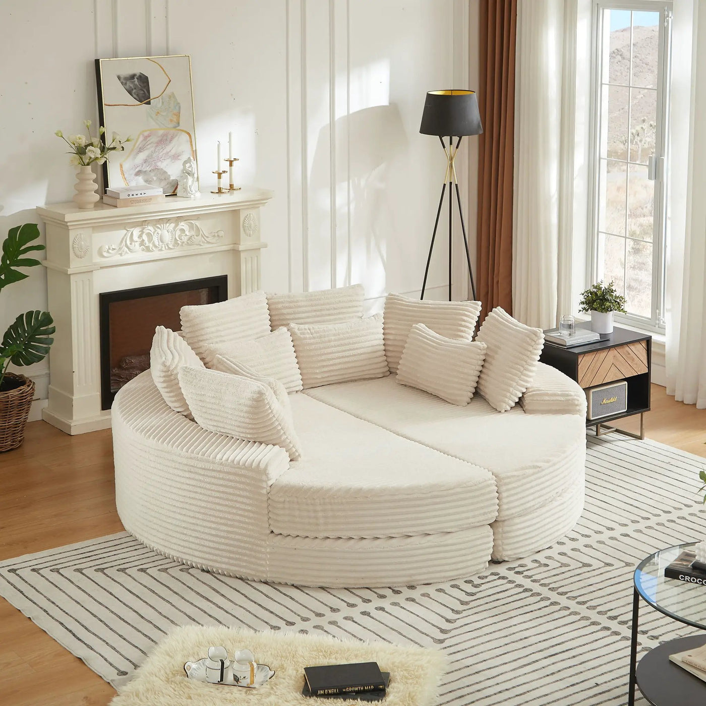 Round Oversized Sofa Bed With 5 Throw Pillows by HouseOfZazla