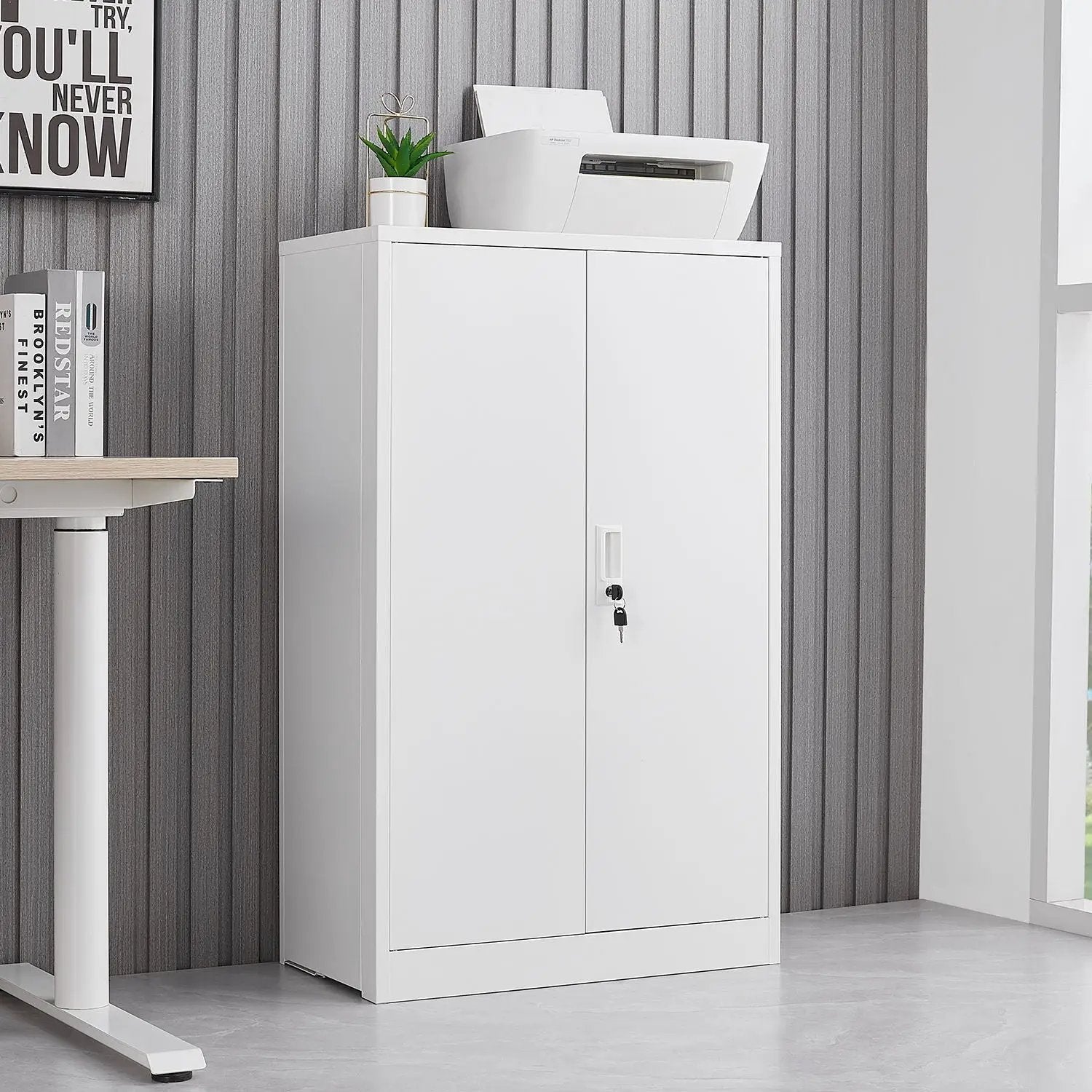 Metal Storage Cabinet With Locking Doors And Adjustable Shelf, Folding Filing Storage Cabinet, Folding Storage Locker Cabinet For Home Office, School, Garage by Unique Piece Furniture
