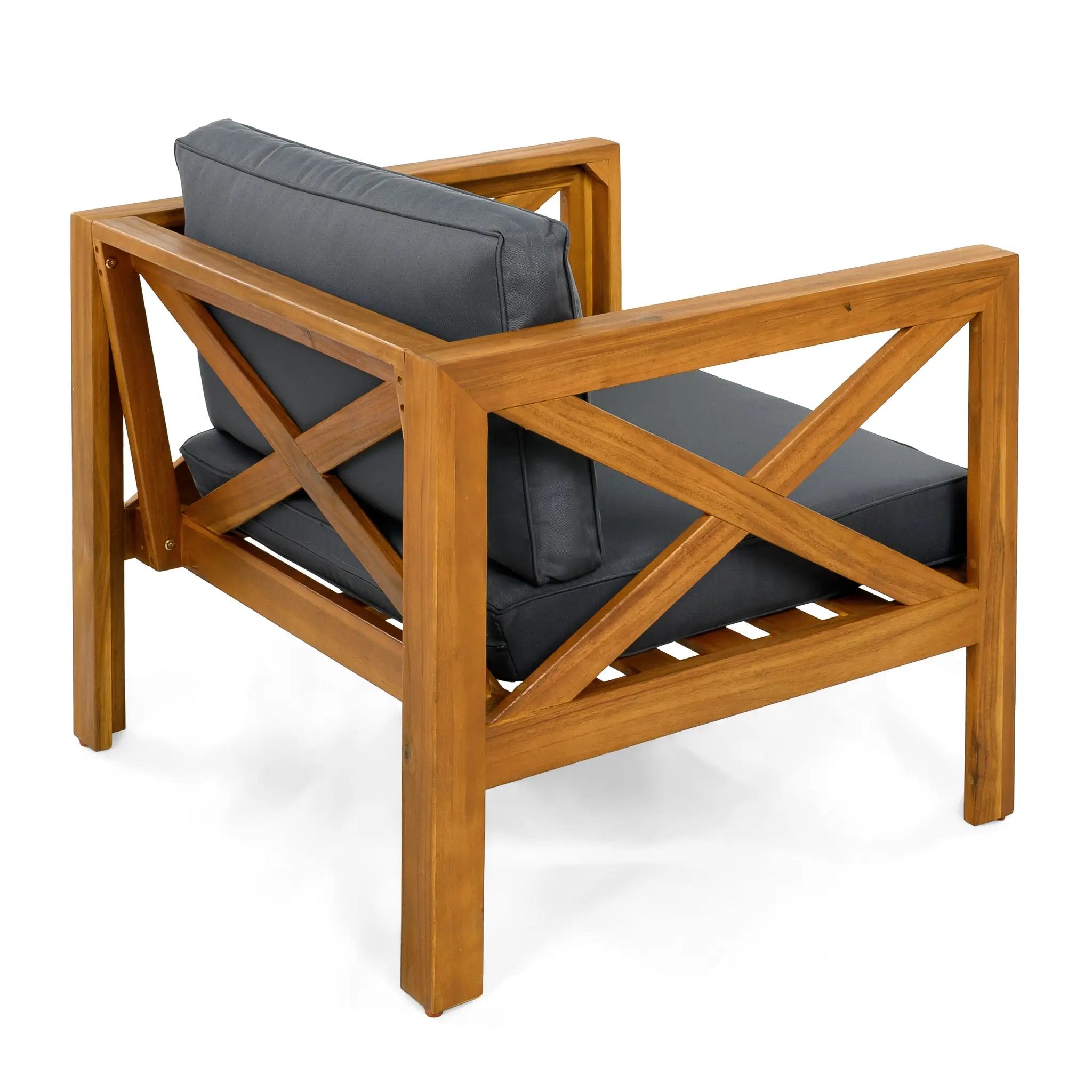Patio Conversation Set with Foldable Acacia Wood Table and Cushioned Armchairs by HouseOfZazla