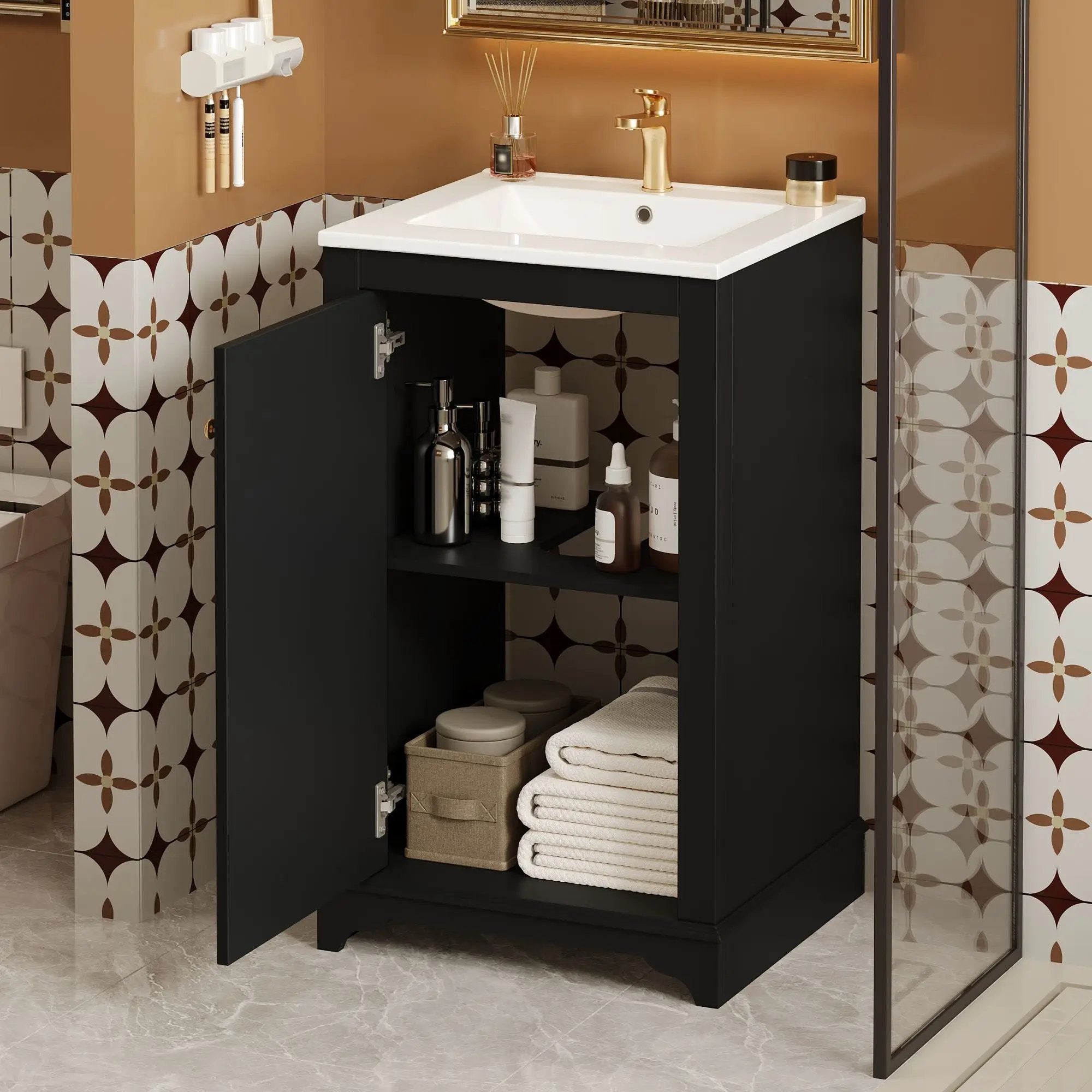 Bathroom Vanity With Sink, Freestanding Single Cabinet Set, Soft Close Door, Adjustable Shelf by Unique Piece Furniture