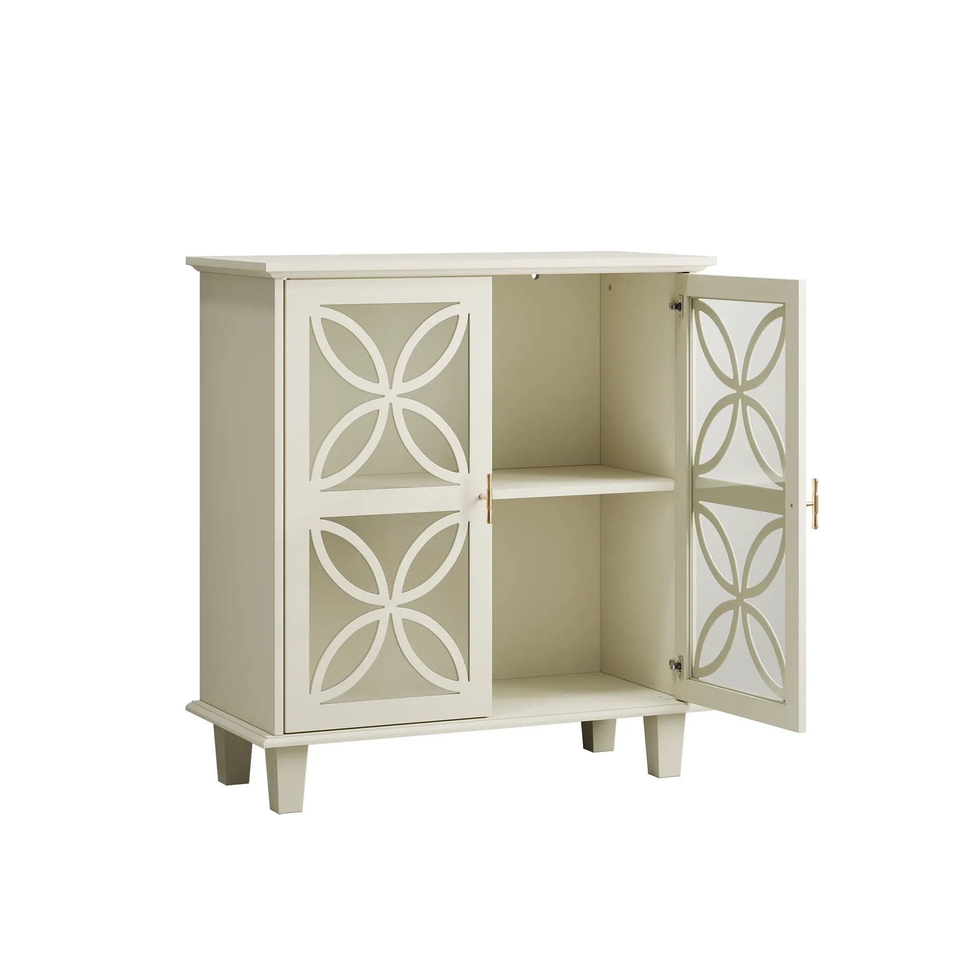 Modern Retro Sideboard Buffet Storage Cabinet With Adjustable Shelves And Tempered Glass Doors - Cream Color by HouseOfZazla