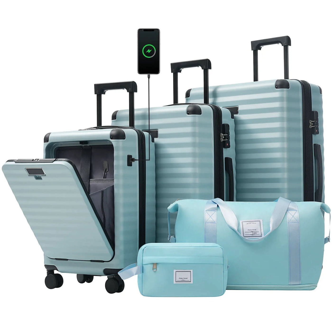 Deluxe 5-Piece Hard-Side Luggage Set with USB and TSA Locks by HouseOfZazla