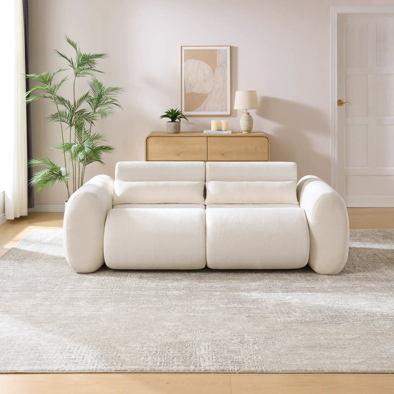 79 in. Round Arm Cloud Curved 3 Seater Modern Upholstered Chenille Sofa, Snow by HouseOfZazla