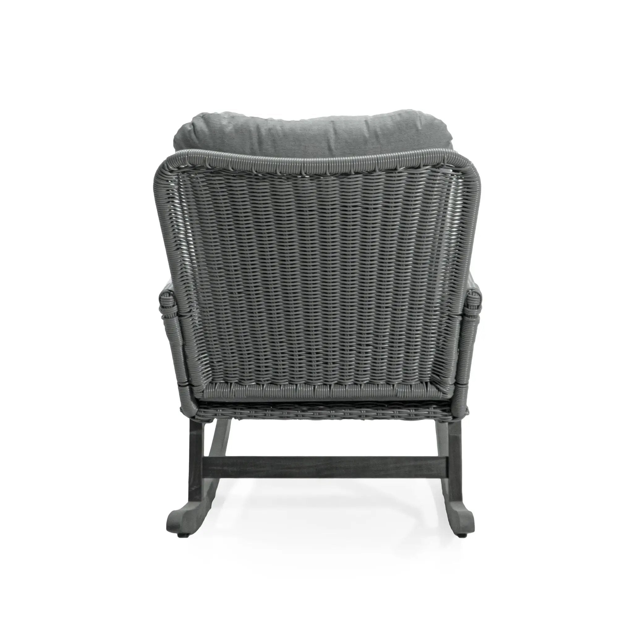 Modern 3 Piece Outdoor Seating Set with Cushioned Rattan Rocking Chairs and Wooden Accent Table by HouseOfZazla