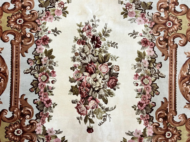 Aubusson Rug 10x13, Cream and Light Mint Green Hand Knotted Handmade French Savonnerie European Carpet, Wool Pile, Large Room Sized Vintage by Jewel Rugs