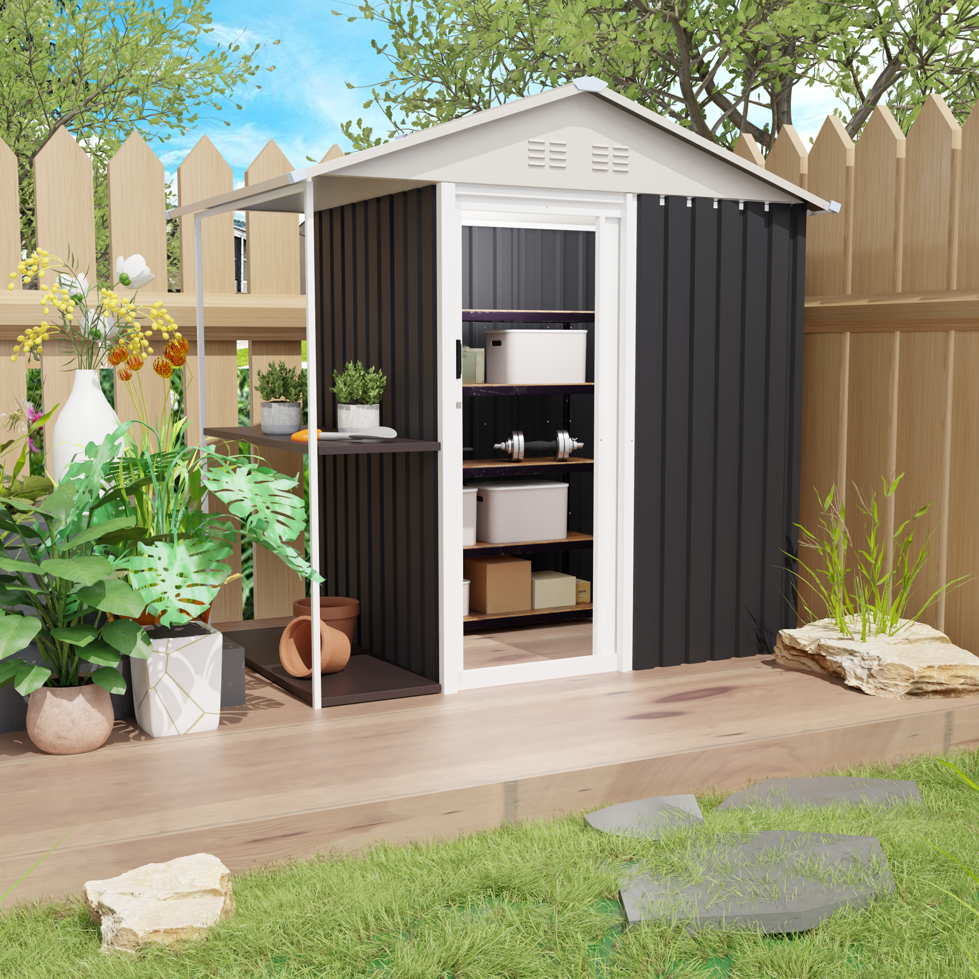 6 x 4 Ft Outdoor Storage Shed with Rack by HouseOfZazla