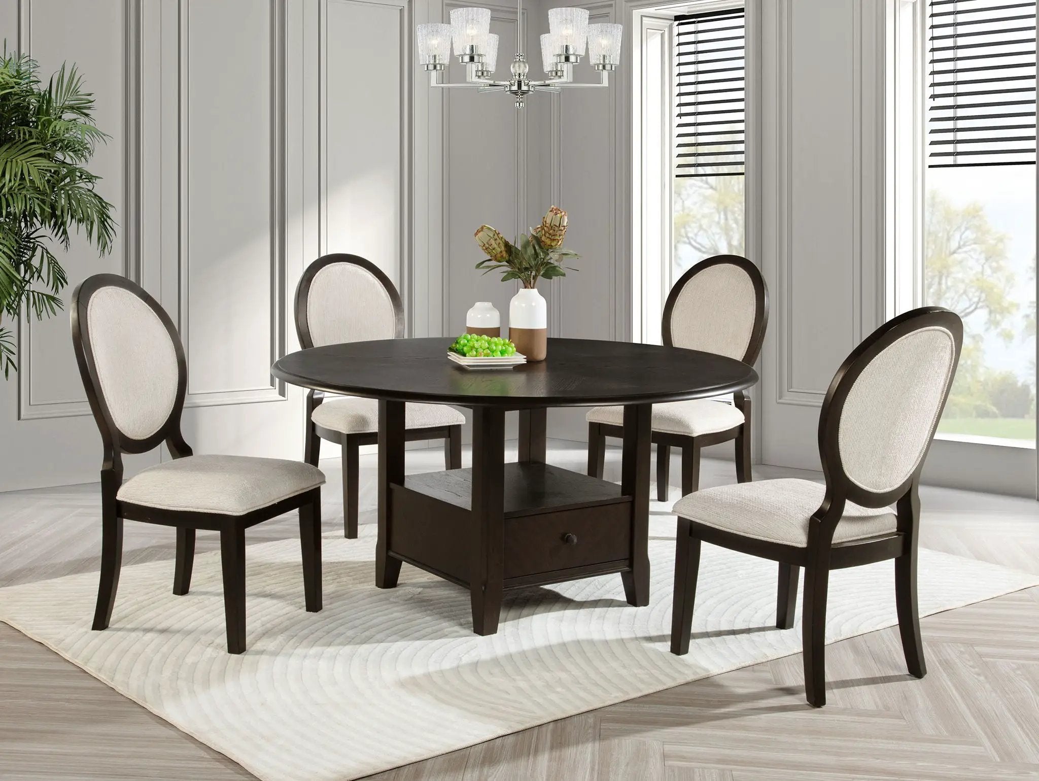 Twyla 60-inch Round Dining Table with Drawer Dark Cocoa by Unique Piece Furniture