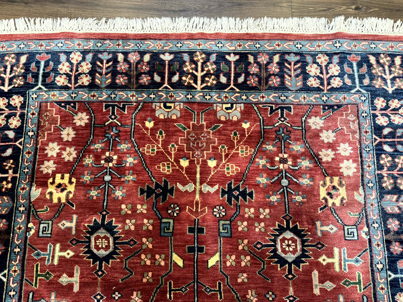 Indo Persian Heriz Serapi Rug 6x8, Rust Red and Navy Blue, Allover Pattern by Jewel Rugs