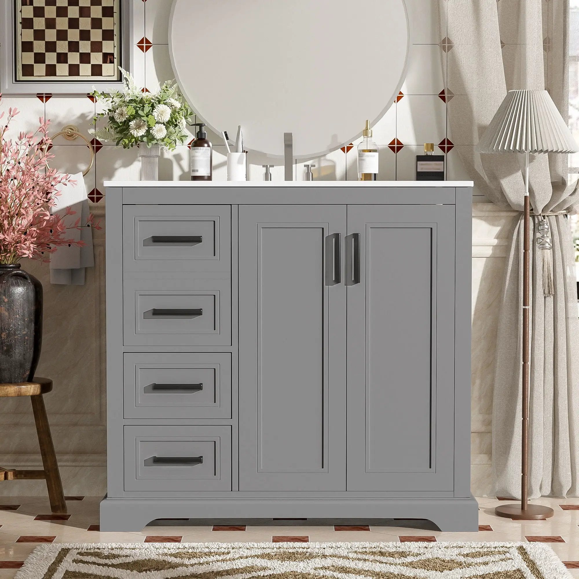 Bathroom Vanity With Sink, Soft Close Doors, Adjustable Shelf & 3 Drawers by HouseOfZazla