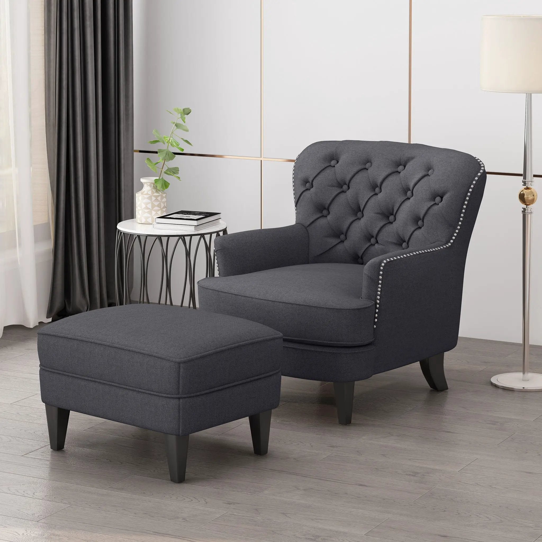 Enchante Living Room Set with Tufted Back Club Chair and Ottoman by HouseOfZazla
