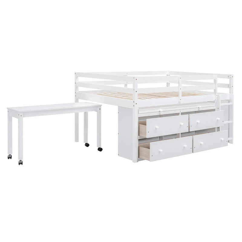 Loft Bed With Retractable Writing Desk And 4 Drawers, With Lateral Portable Desk And Shelves by HouseOfZazla