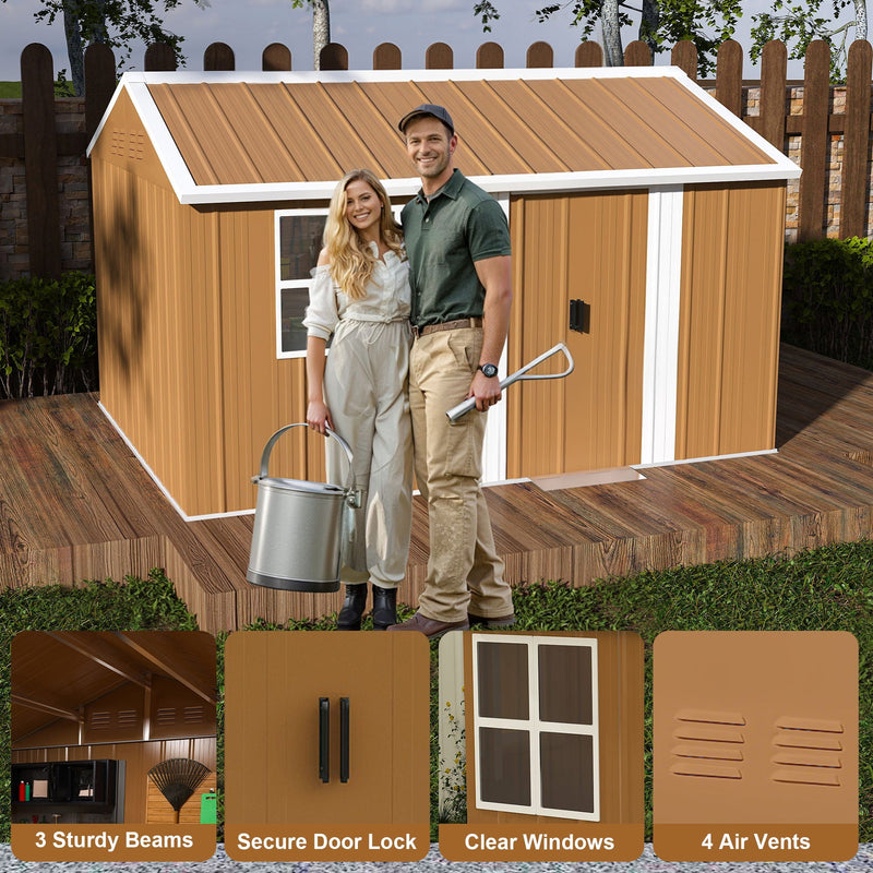 Storage Shed With Windows, Lockable Door & Ventilation For Backyard Tool Organization - Brown by HouseOfZazla
