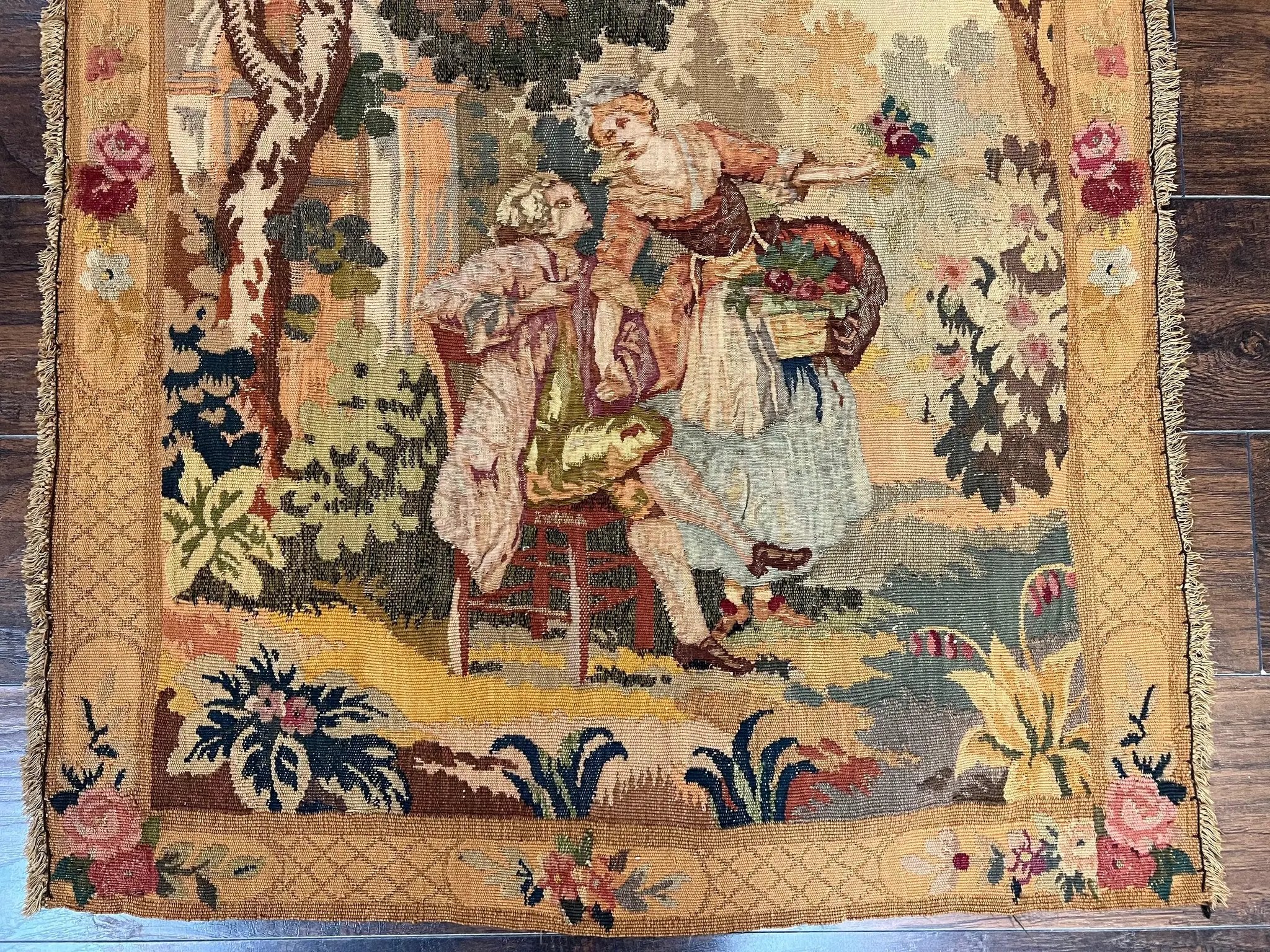 Antique Tapestry 3x4, European French Tapestry, Hand Loomed Victorian Tapestry, Vintage Wool Tapestry 3 x 4 ft by Jewel Rugs