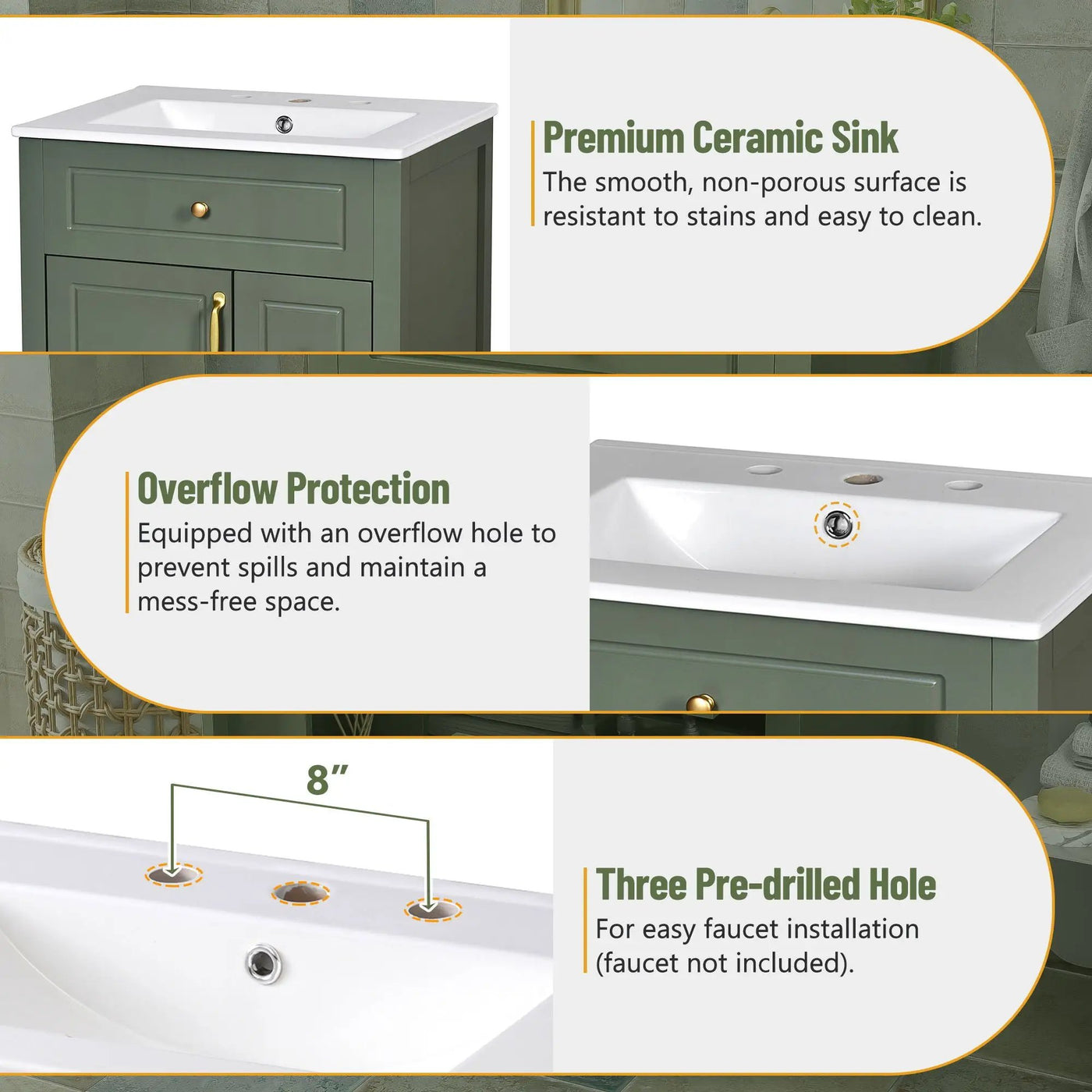 Elegant Bathroom Vanity With Ceramic Sink, Soft Close Doors And Drawers, Double Storage Racks by HouseOfZazla