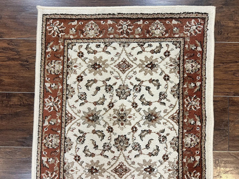 Runner Rug 2 x 7.6, Skinny Runner, Oriental Rug for Hallway, Ivory & Rust Red, Floral Allover by Jewel Rugs