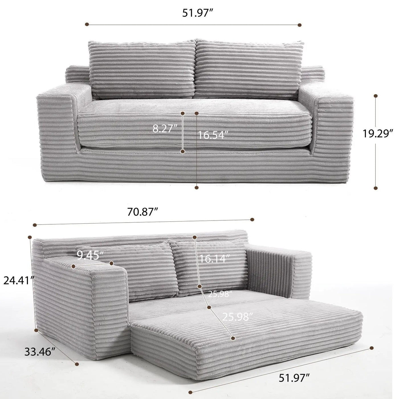Convertible Loveseat Sofa Bed With Memory Foam & Steel Frame by Unique Piece Furniture