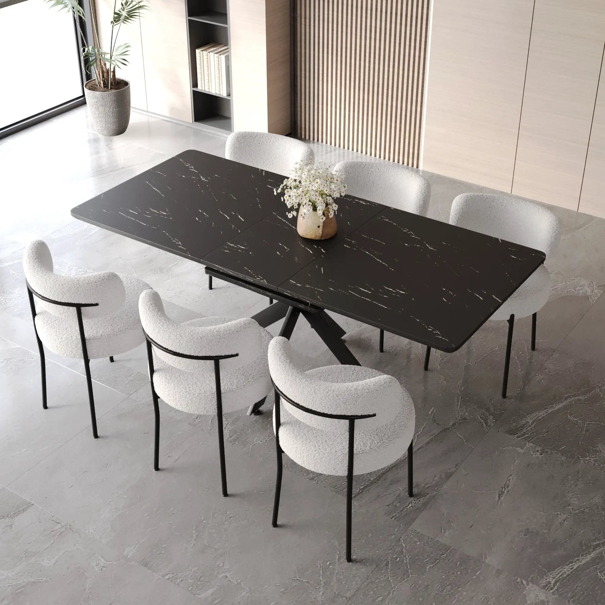 Extendable Dining Table Set With Curved Backrest Upholstered Chairs by HouseOfZazla