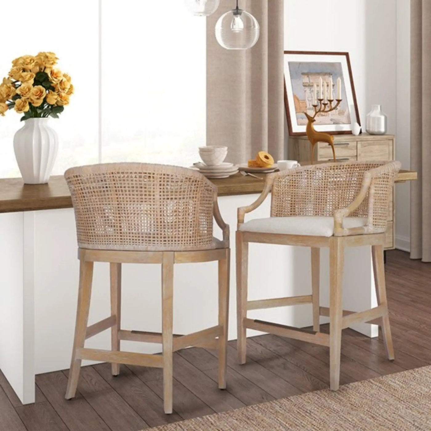 Casual Handcrafted Rattan Counter Stool by Unique Piece Furniture