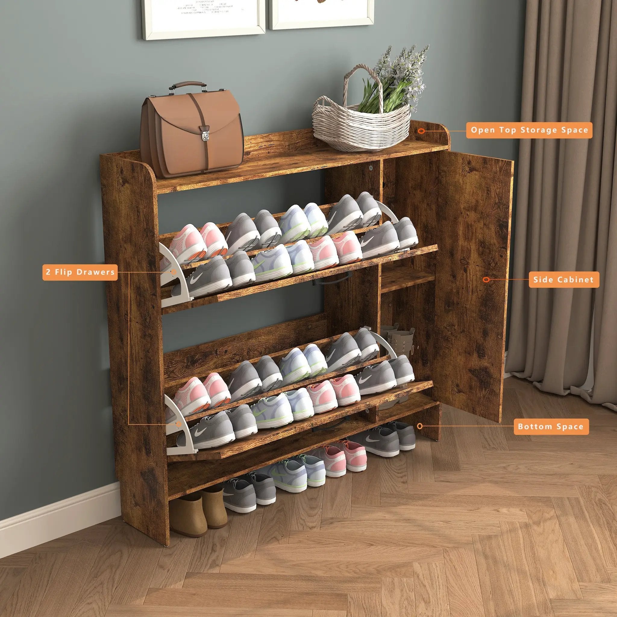 Shoe Storage Cabinet with 2 Flip Drawers by HouseOfZazla