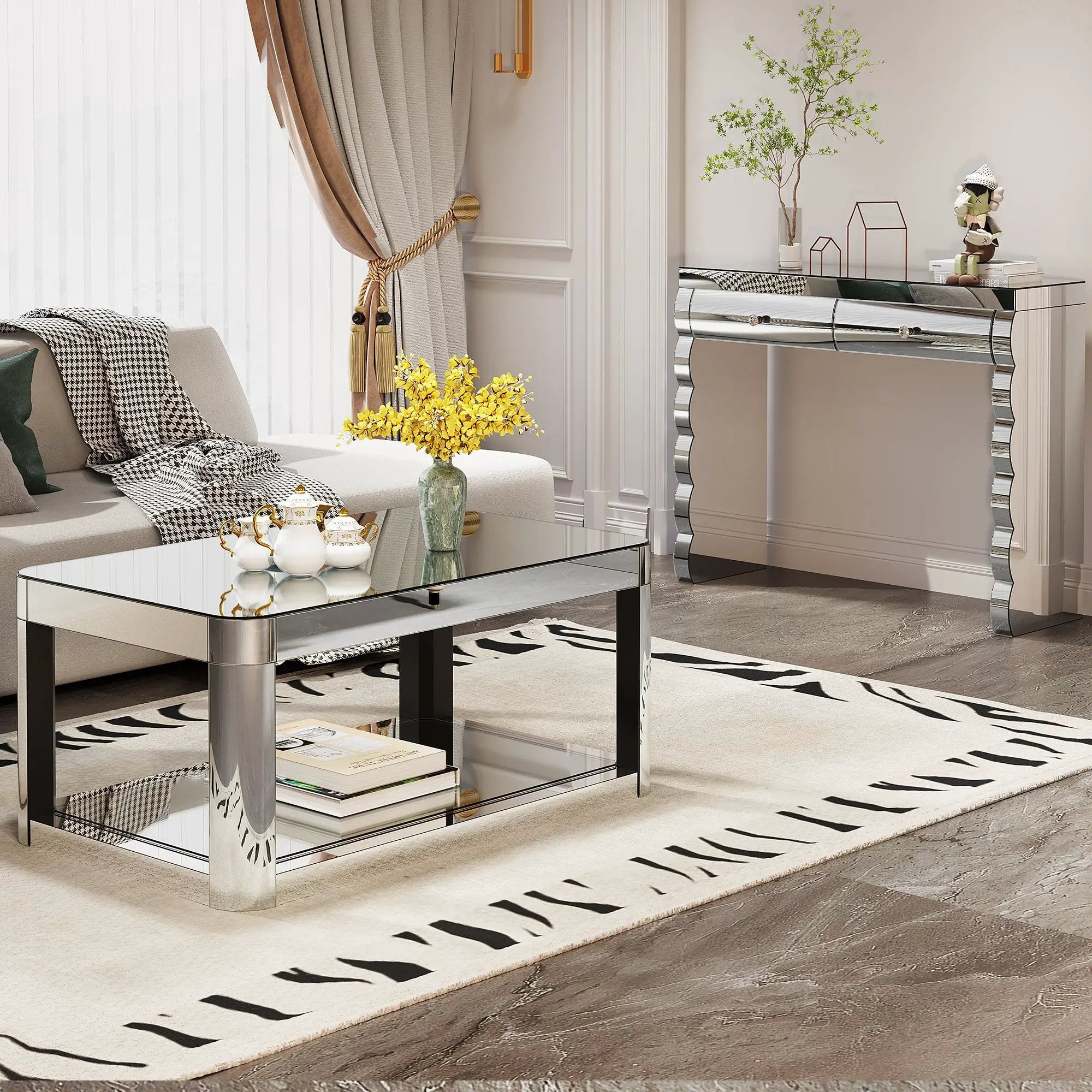 Baked Curved Mirror Coffee Table for Living Room by HouseOfZazla