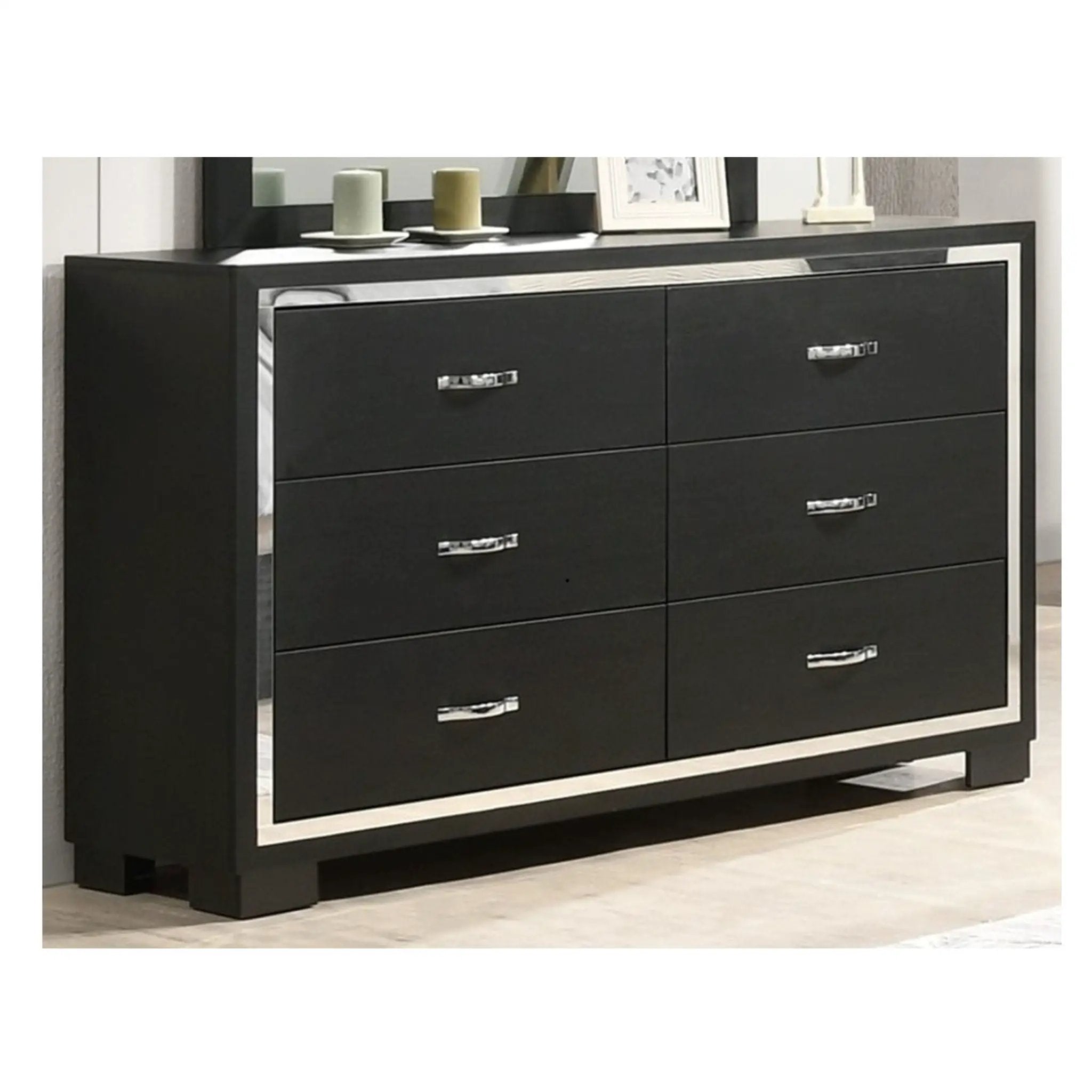 6 Drawer Dresser With Handles Bedroom Furniture - Black by HouseOfZazla